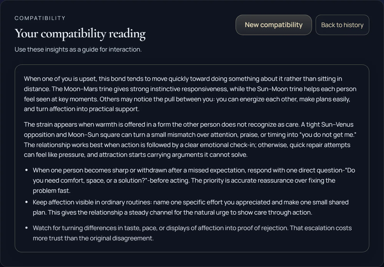 A compatibility reading for two sample profiles
